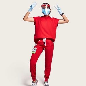 Womens Figs Scrubs - Winning Red - XS Top & Medium Petite Joggers